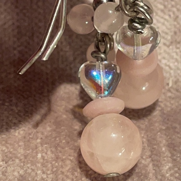 Rose Quartz Dangle Earrings 925 French Hooks Backs - Picture 3 of 6